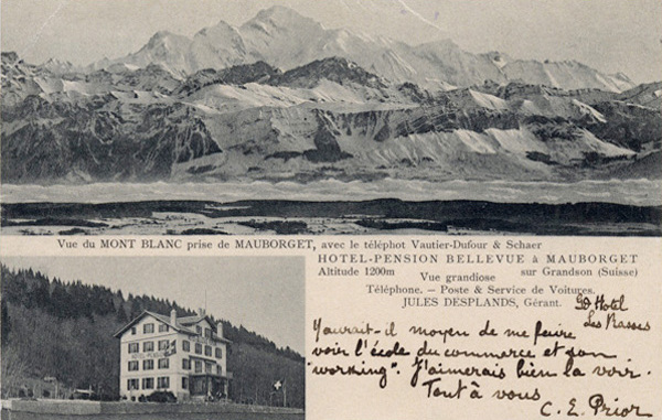 <span class='txt12-gruen'>HOTEL-PENSION BELLEVUE & MAUBORGET</span><br /><span class='txt12'>Unbekannt / gelaufen, 1903</span><br />