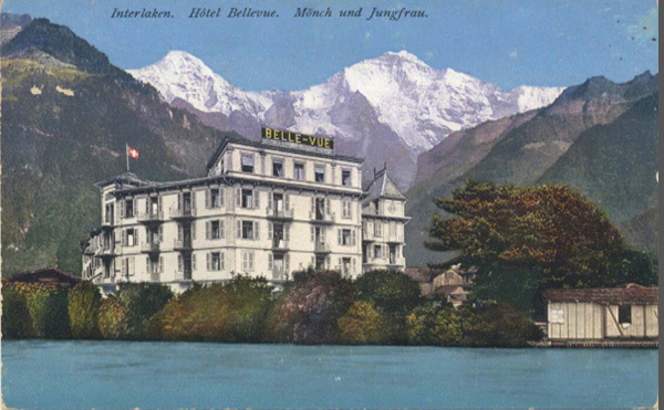 <span class='txt12-gruen'>Interlaken. Hôtel Bellevue. Mönch und Jungfrau</span><br /><span class='txt12'>Ed. R. Gubler / gelaufen, 1911</span><br />