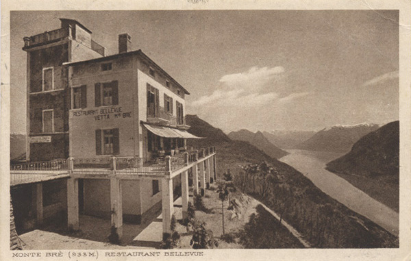 <span class='txt12-gruen'>MONTE BRÉ (933M.) RESTAURANT BELLEVUE</span><br /><span class='txt12'>EDITION PHOTOGLOB, ZÜRICH / gelaufen, 1919</span><br />
