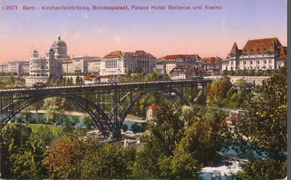 <span class='txt12-gruen'>Bern - Kirchenfeldbrücke, Bundespalast, Palace Hotel Bellevue und Kasino</span><br /><span class='txt12'>Ed. Photoglob / ungelaufen</span><br />