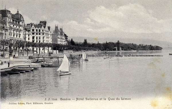 <span class='txt12-gruen'>Hôtel Bellevue et le Quai du Léman</span><br /><span class='txt12'>Jullien frères, Phot. Editeurs, Genève/ gelaufen, 1908</span><br />
